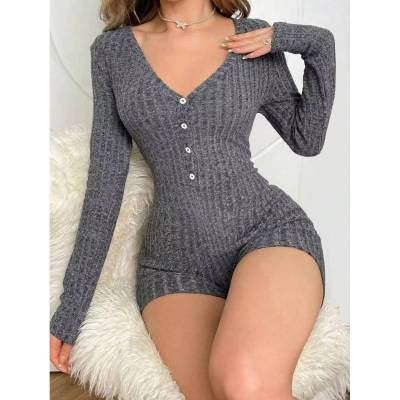 Casual Slim Damen Rippstrick-Overall – Eleganter Freizeit-Jumpsuit